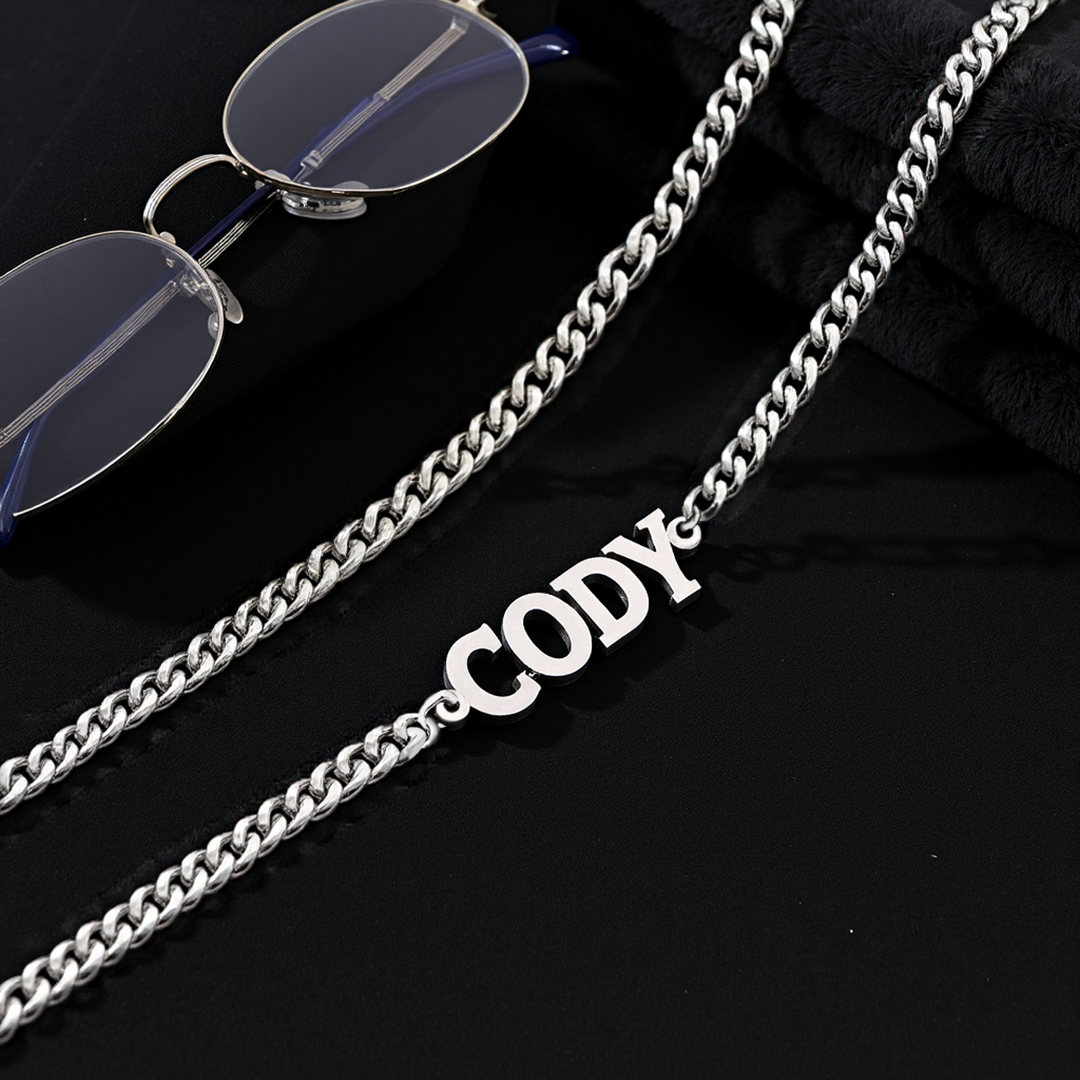JLC 925 Silver Custom Name Glasses Chain 4mm 925 Silver Cuban Glasses Chain