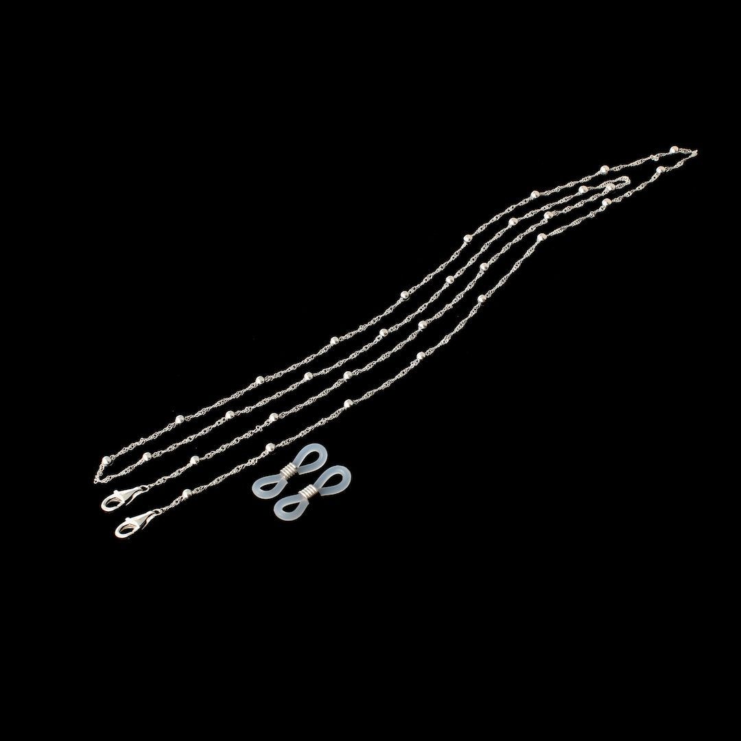 JLC 925 Silver Custom Name Glasses Chain 3mm 925 Silver Bead Glassess Chain